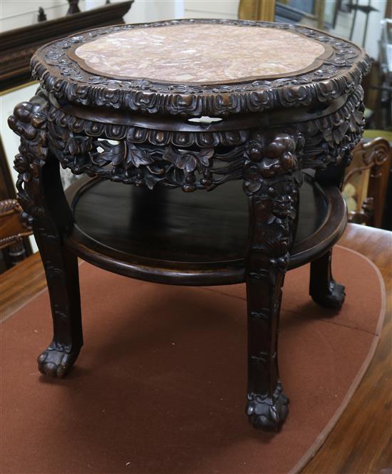 A Chinese hardwood marble top two tier table W.55cm